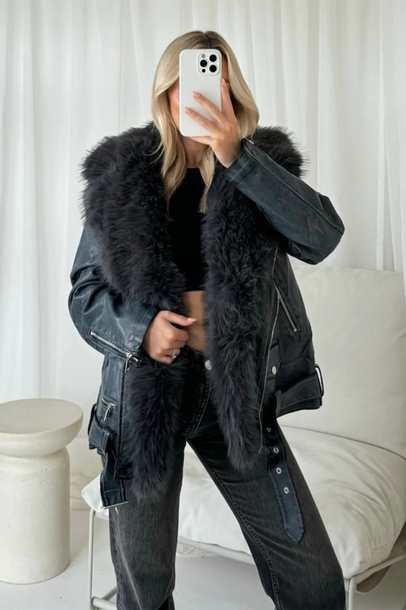 Alexis faux fur and PU leather jacket