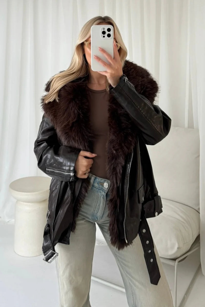 Alexis faux fur and PU leather jacket