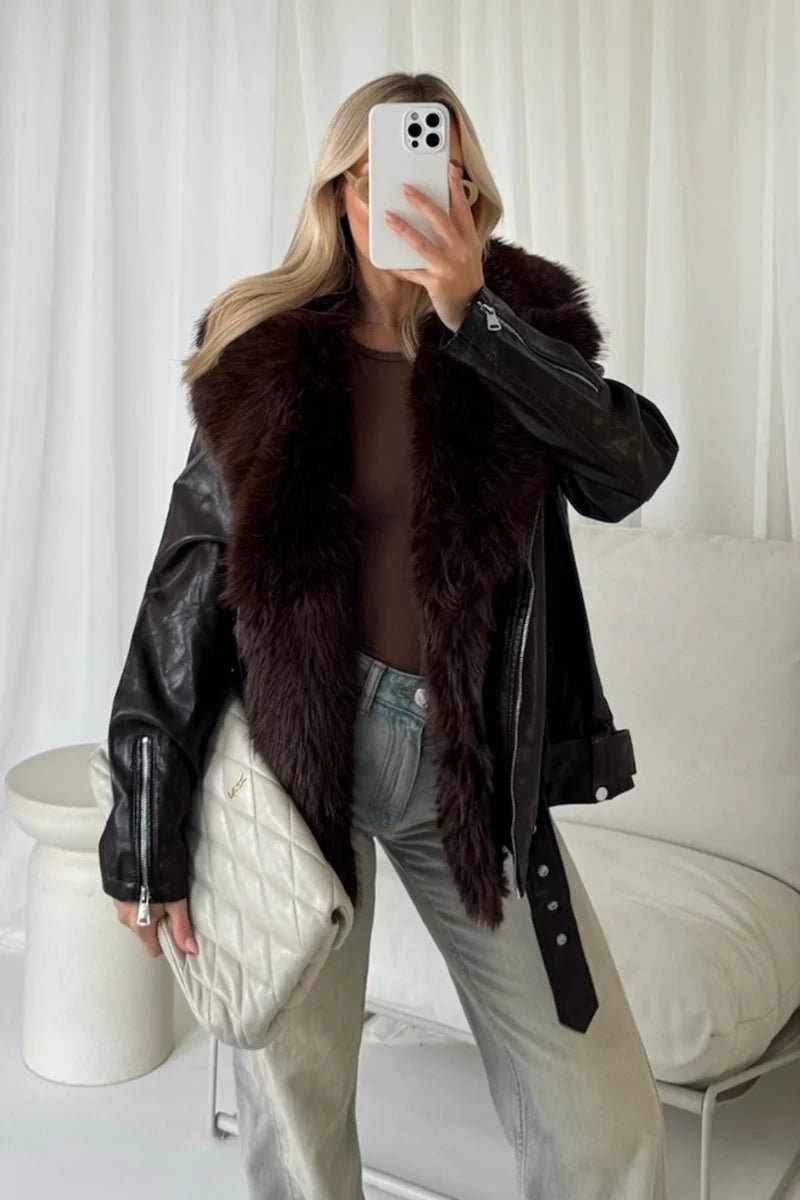 Alexis faux fur and PU leather jacket