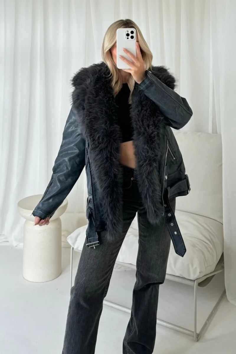 Alexis faux fur and PU leather jacket