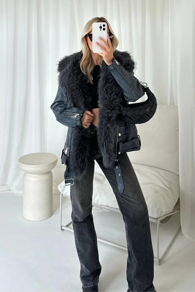 Alexis faux fur and PU leather jacket