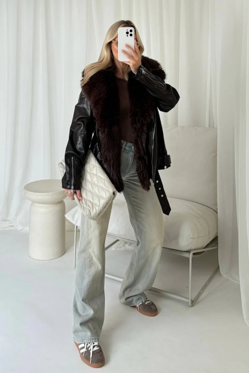 Alexis faux fur and PU leather jacket