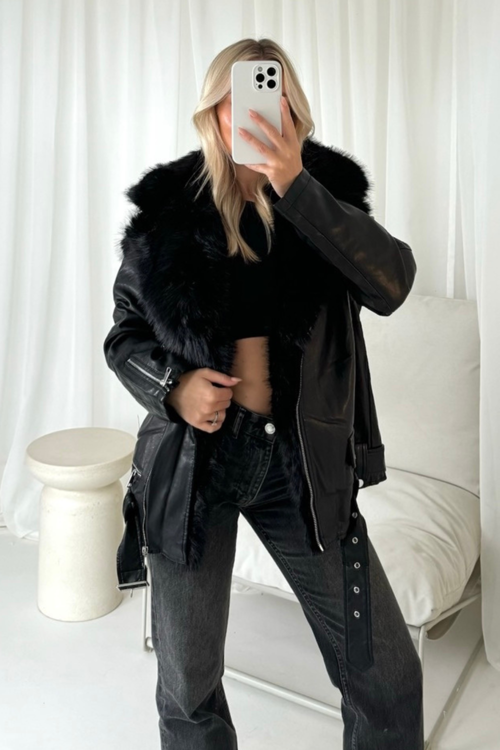 Alexis faux fur and PU leather jacket