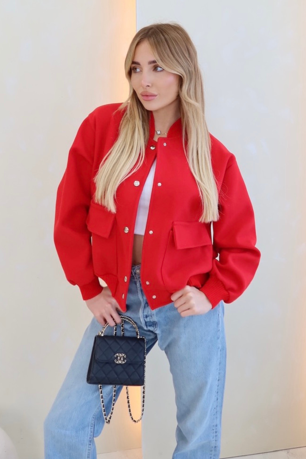 Mel red cargo bomber jacket