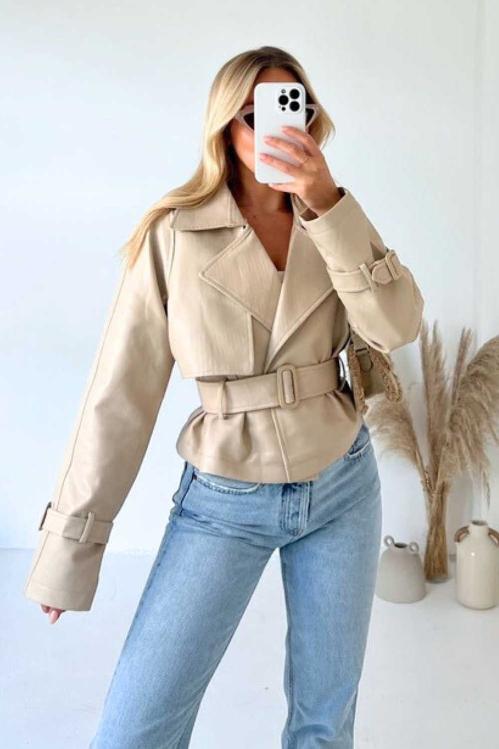 Bailey Beige Faux Leather Biker