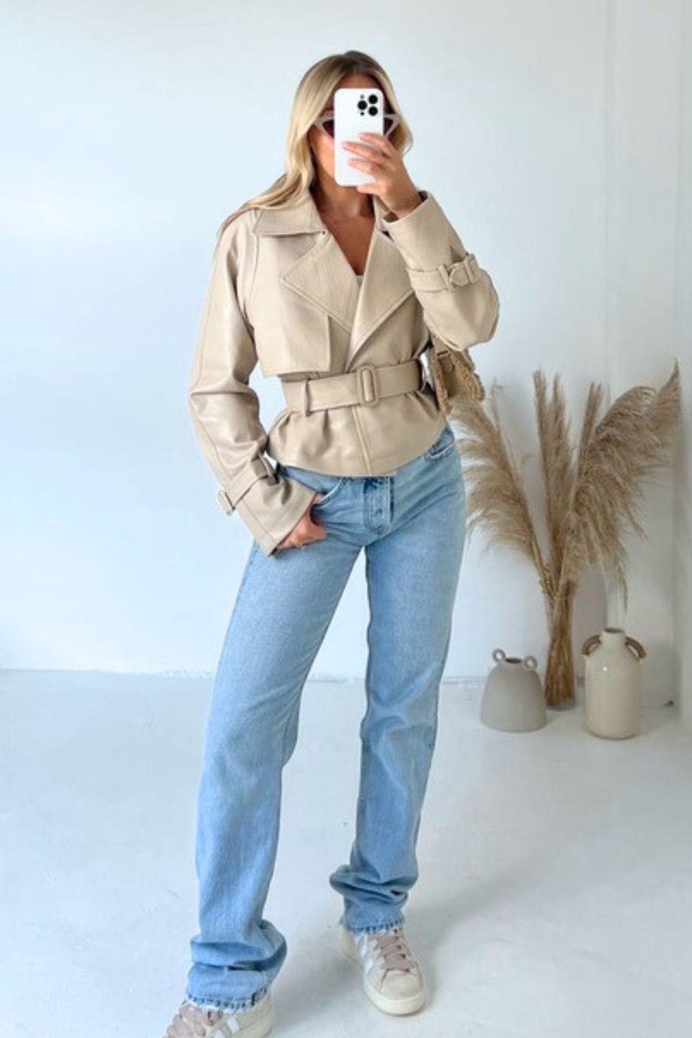 Bailey Beige Faux Leather Biker