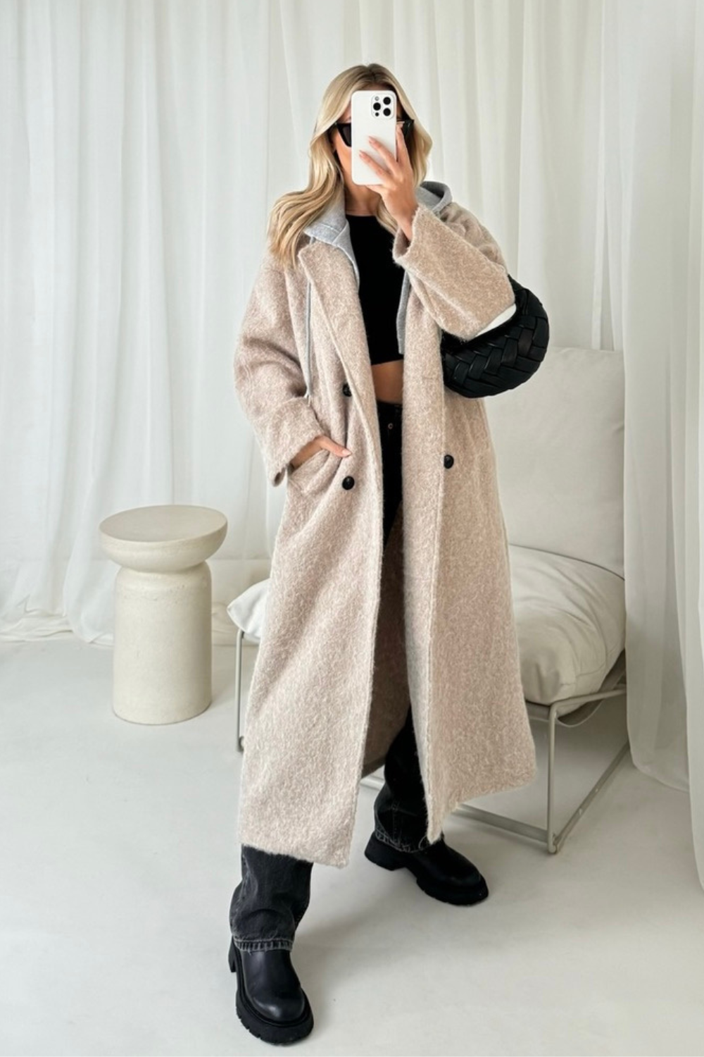 Demi cream hooded longline coat