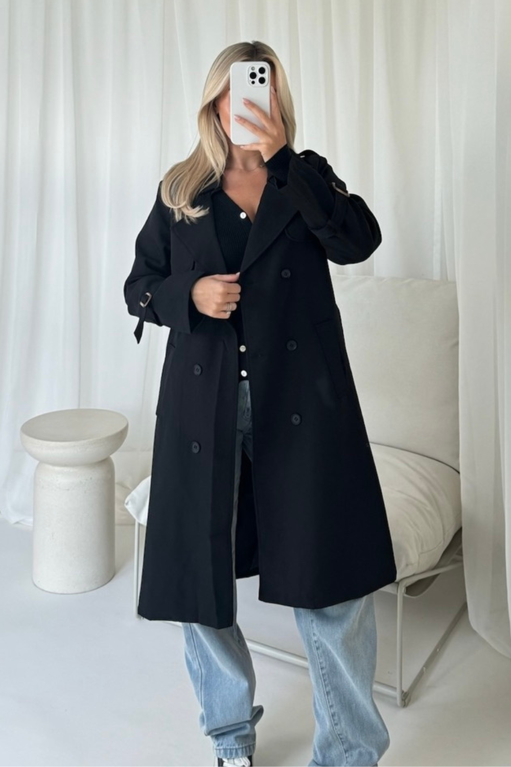 Milly black mid lenth lightweight trench coat