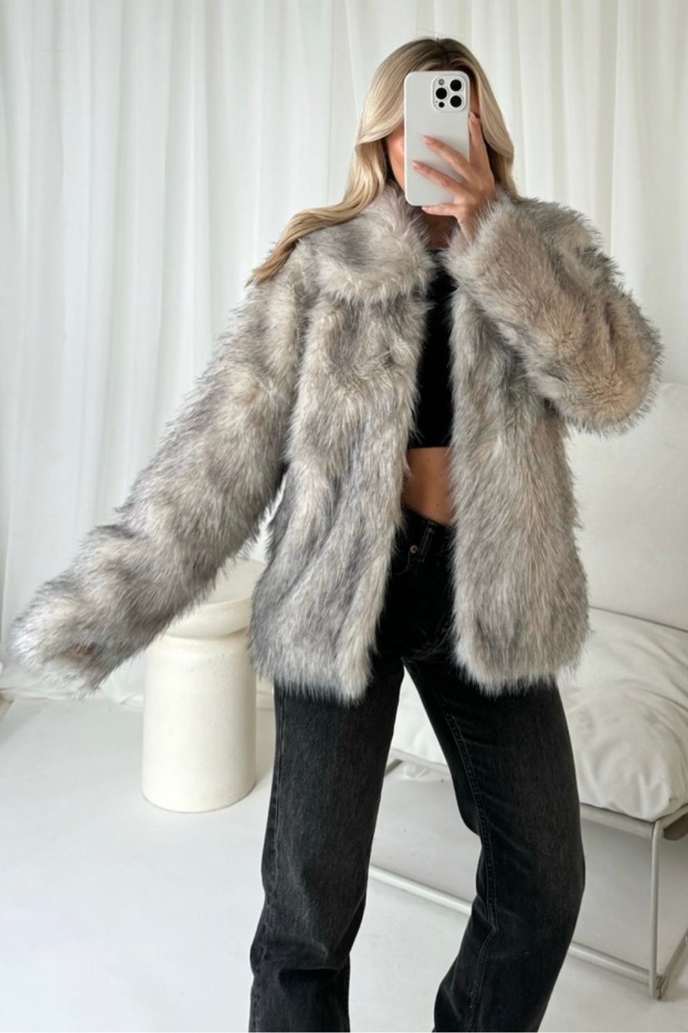 Margo grey & beige two tone faux fur coat