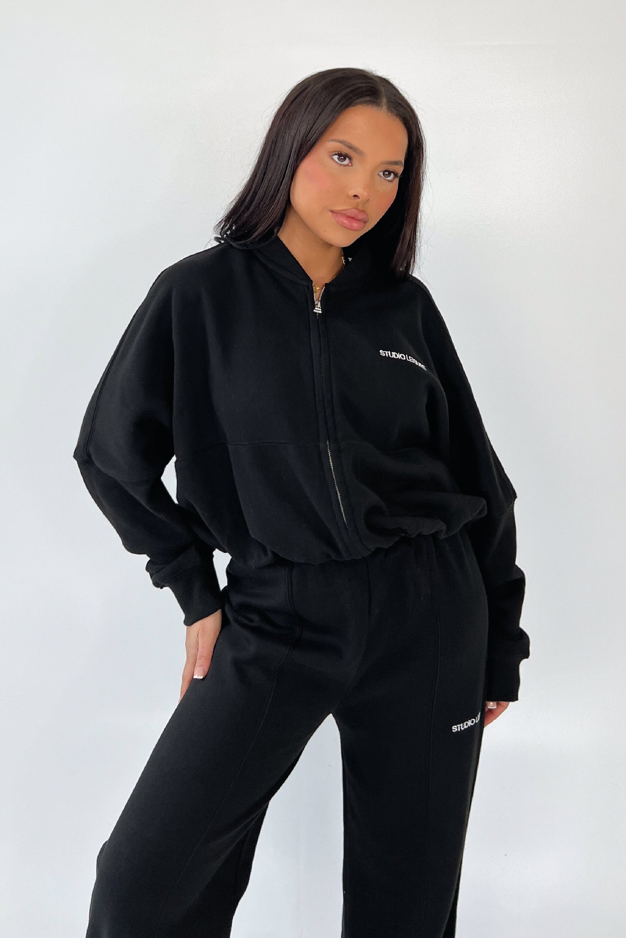 Studio leisure essential black embroidered bomber jacket