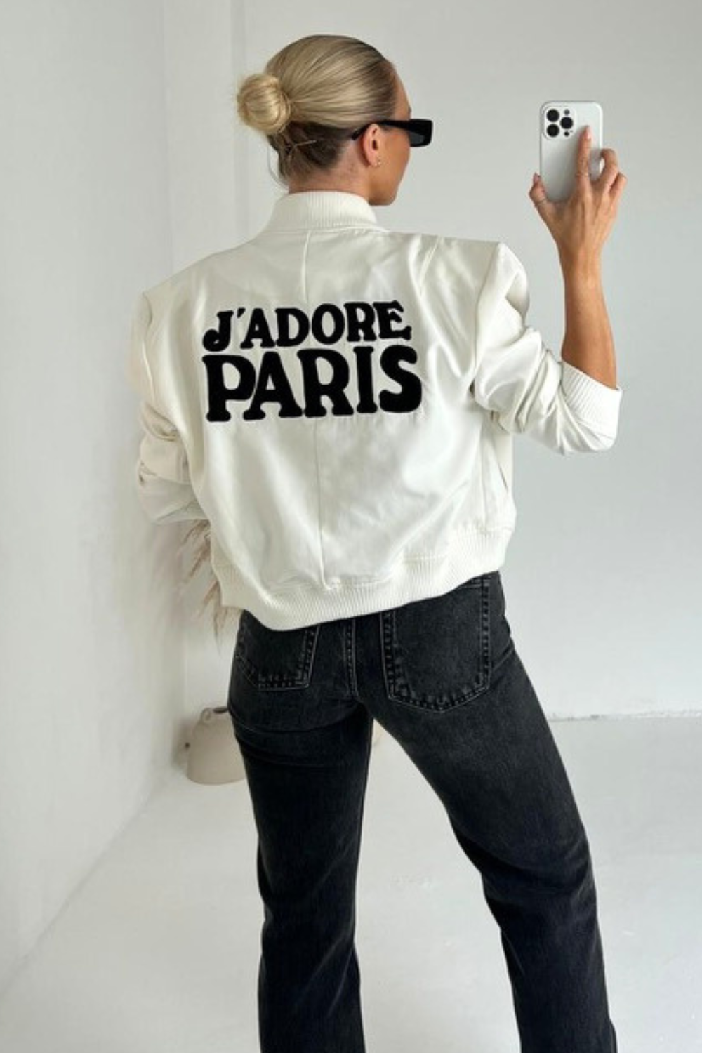 Jadore Paris white embroidered bomber jacket