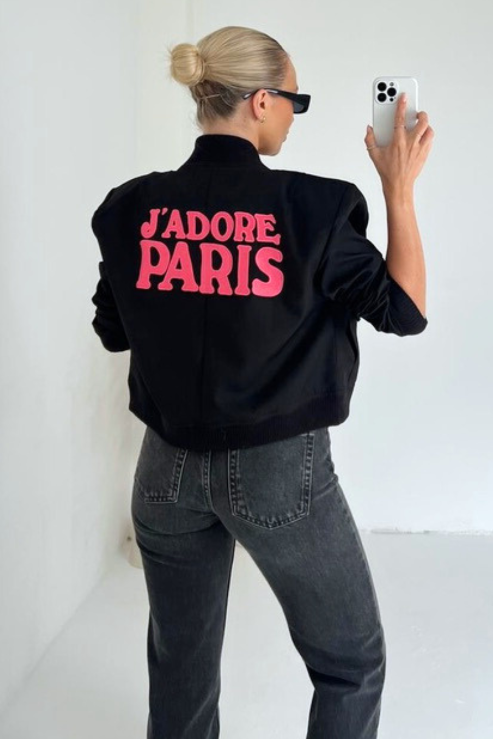 Jadore Paris black and pink embroidered bomber jacket