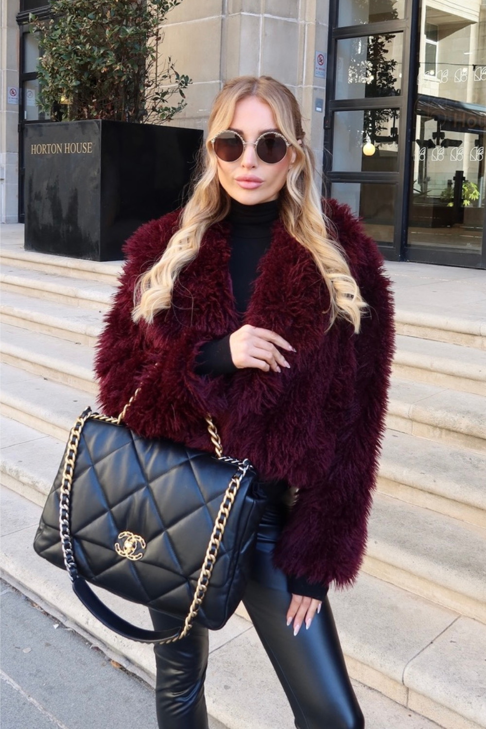 Sasha burgundy mongolian faux fur coat