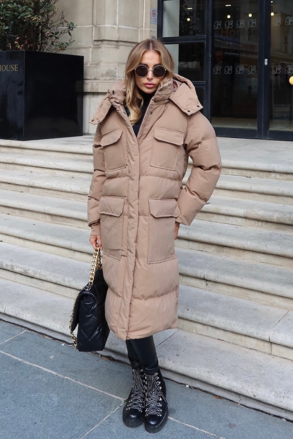 Sadie camel long hooded duvet coat