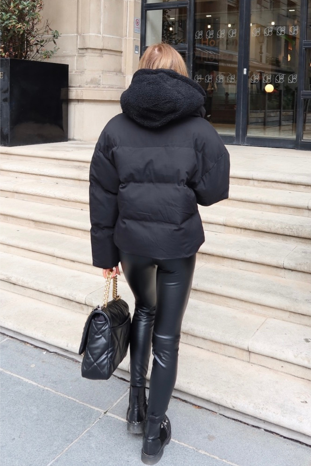 Saffie black teddy hooded puffer coat