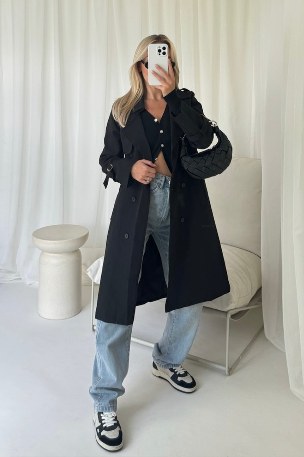 Milly black mid lenth lightweight trench coat