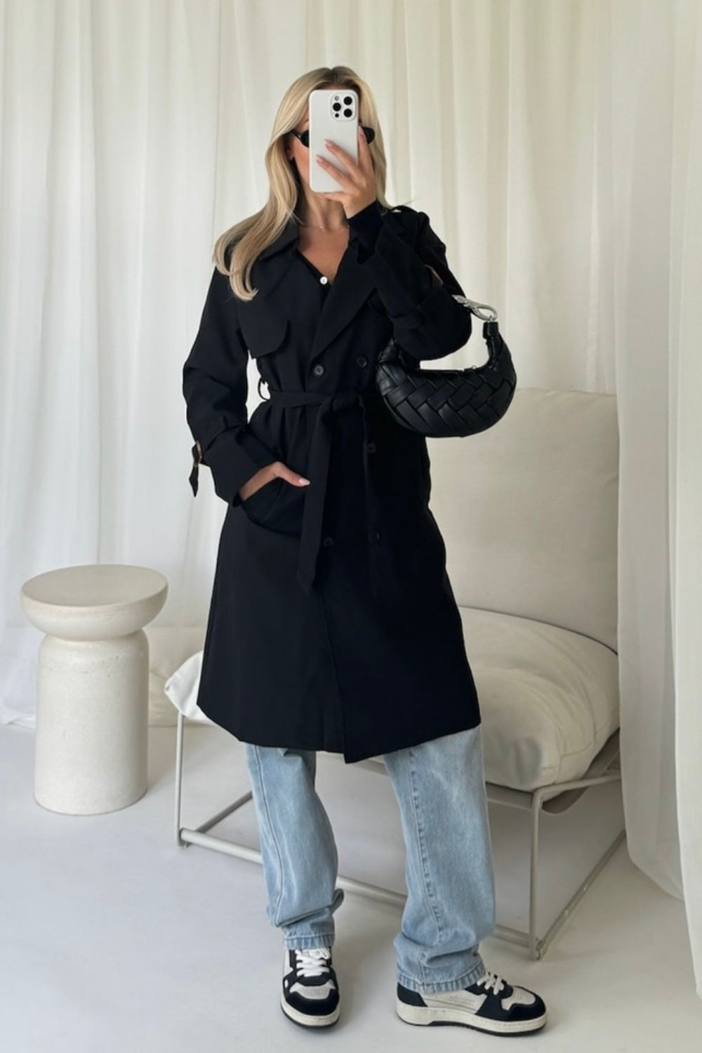 Milly black mid lenth lightweight trench coat