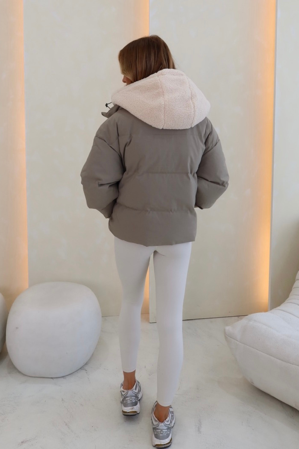 Saffie sage teddy hooded puffer coat