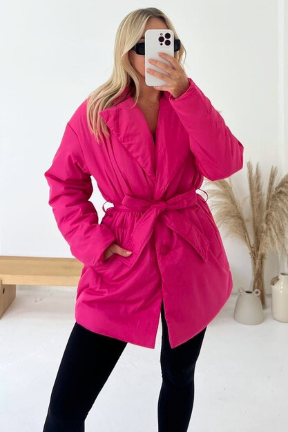 Lola fuschia short belted coat