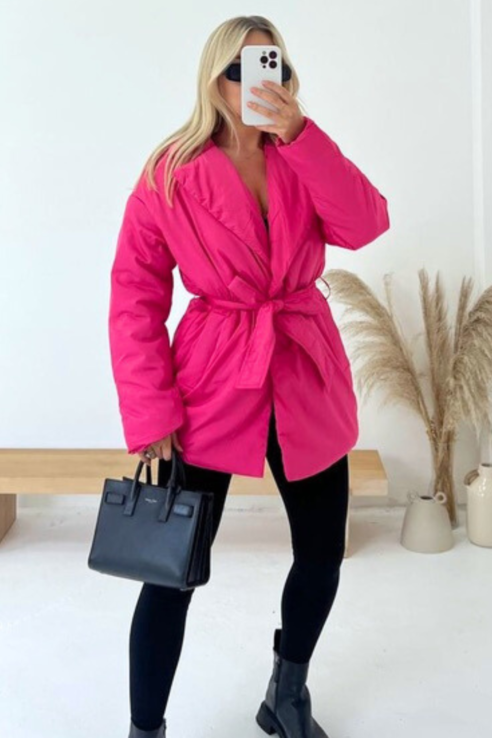 Lola fuschia short belted coat