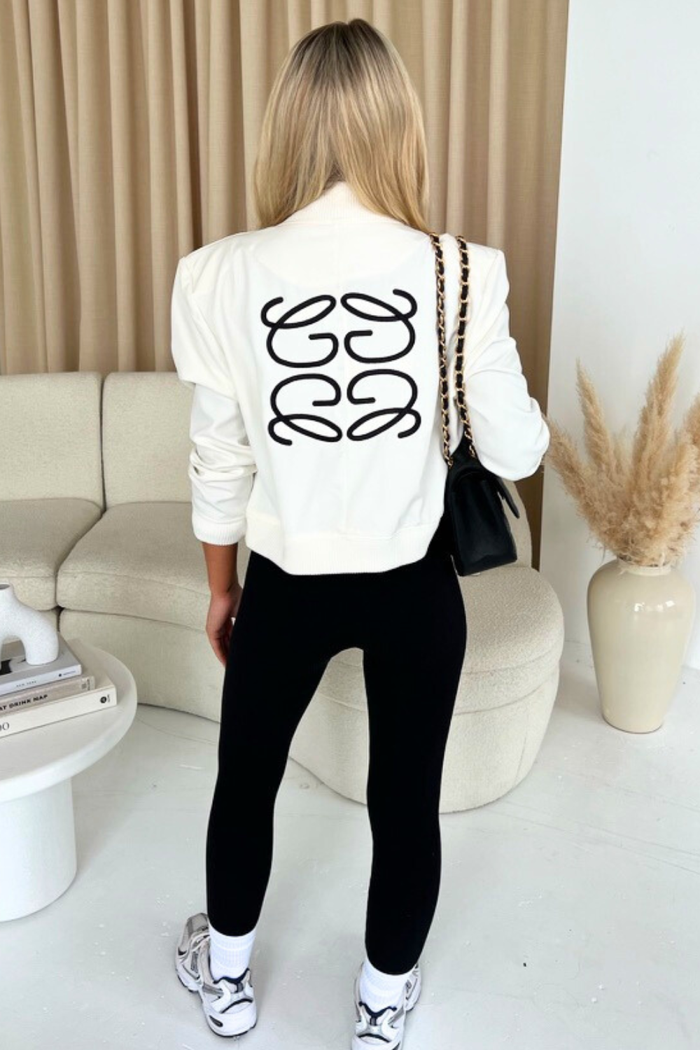 Gege white embroidered cargo bomber jacket