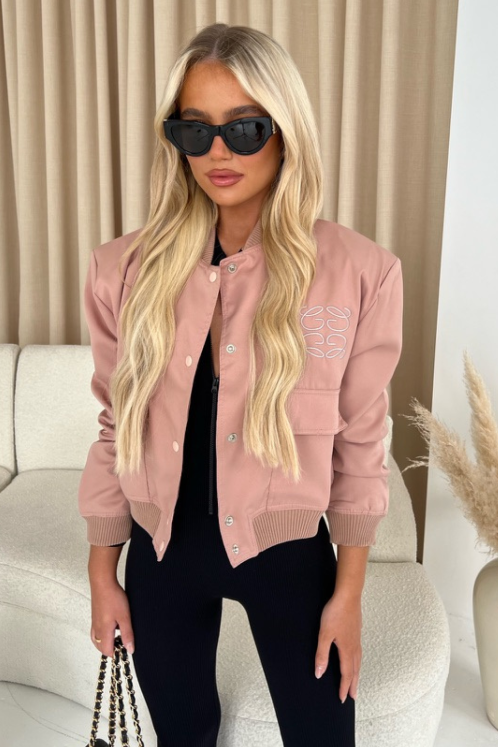 Gege blush embroidered cargo bomber jacket