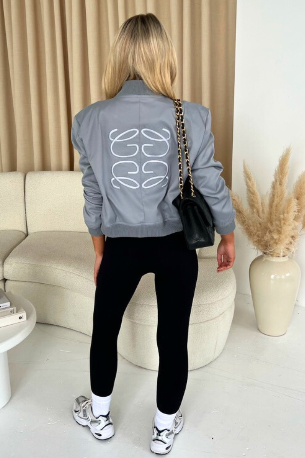 Gege grey embroidered cropped bomber jacket