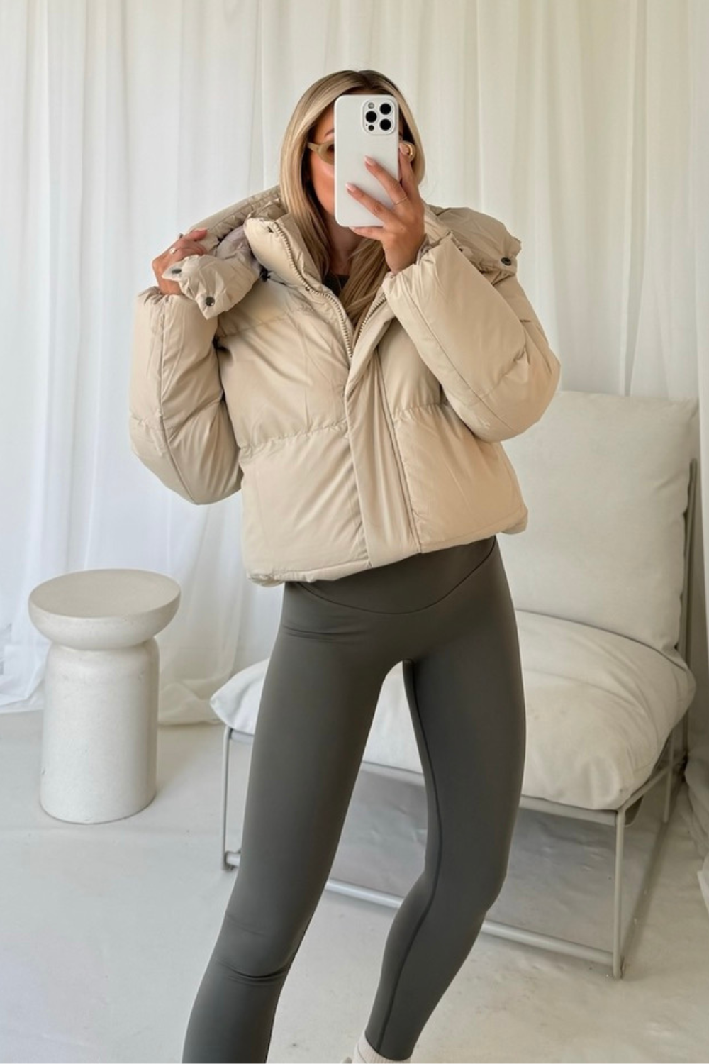 Clara cream short crop puffer coat