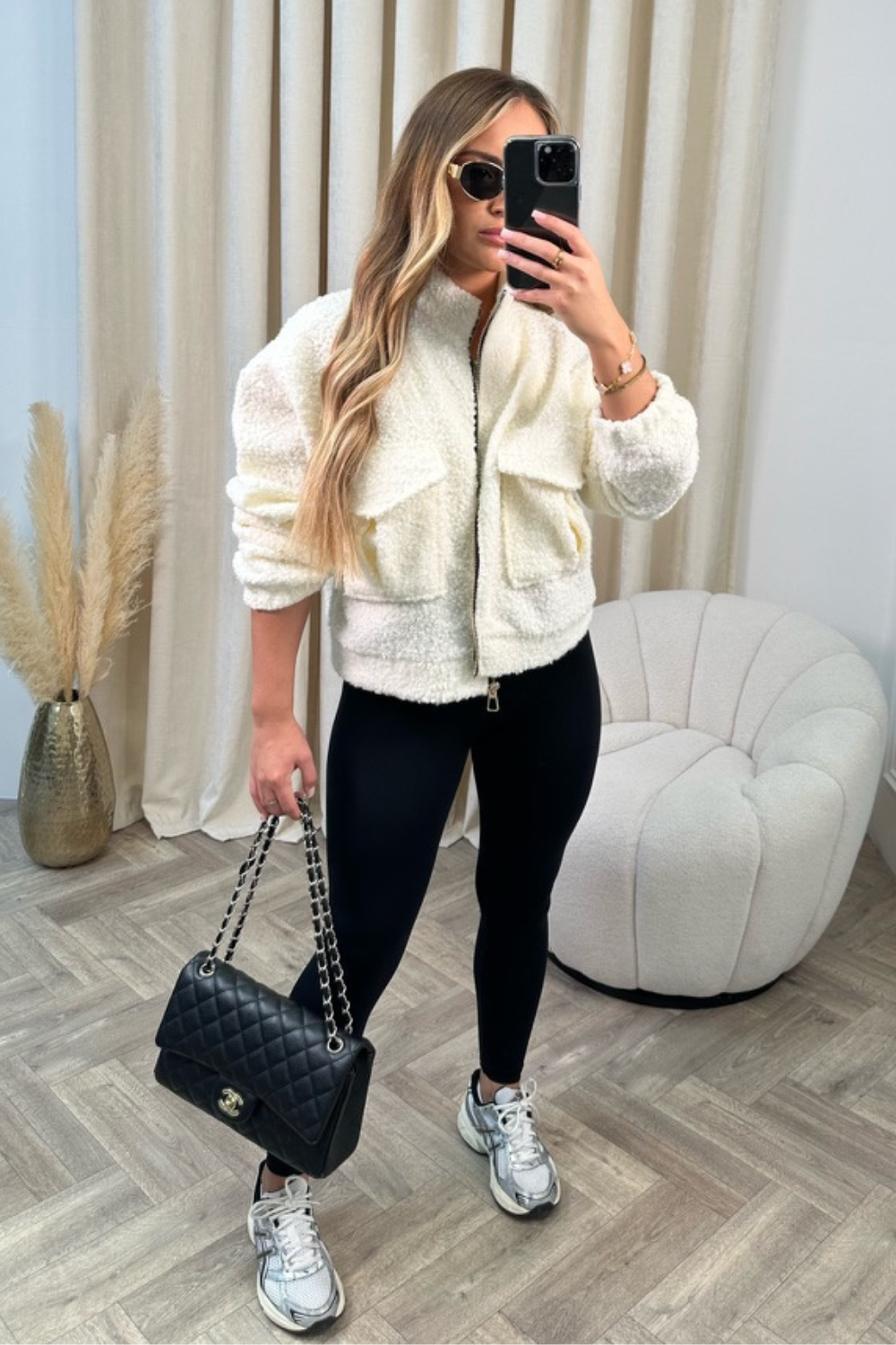 Maeve cream teddy bomber jacket