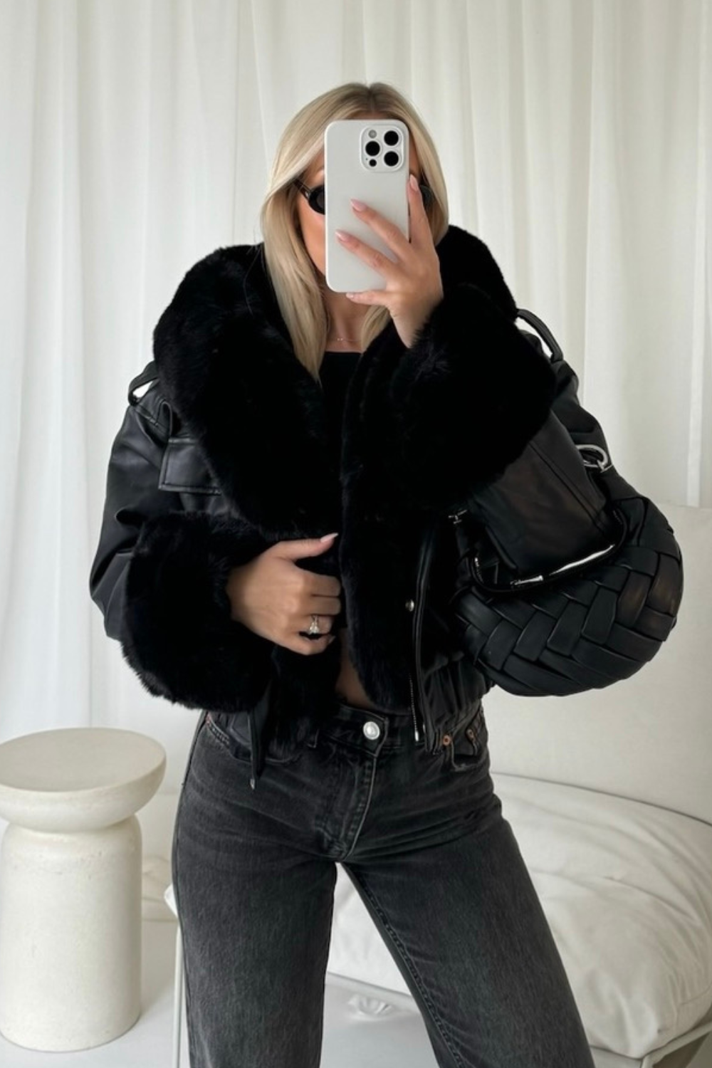 Scarlett black faux leather bomber coat