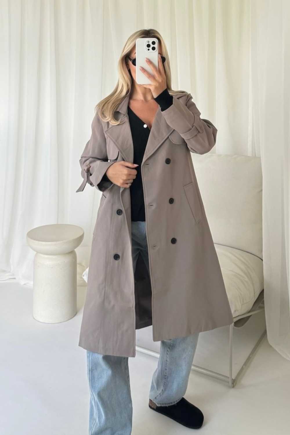 Milly grey mid lenth lightweight trench coat