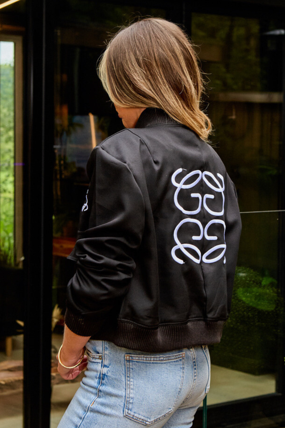 Gege black embroidered cargo bomber jacket