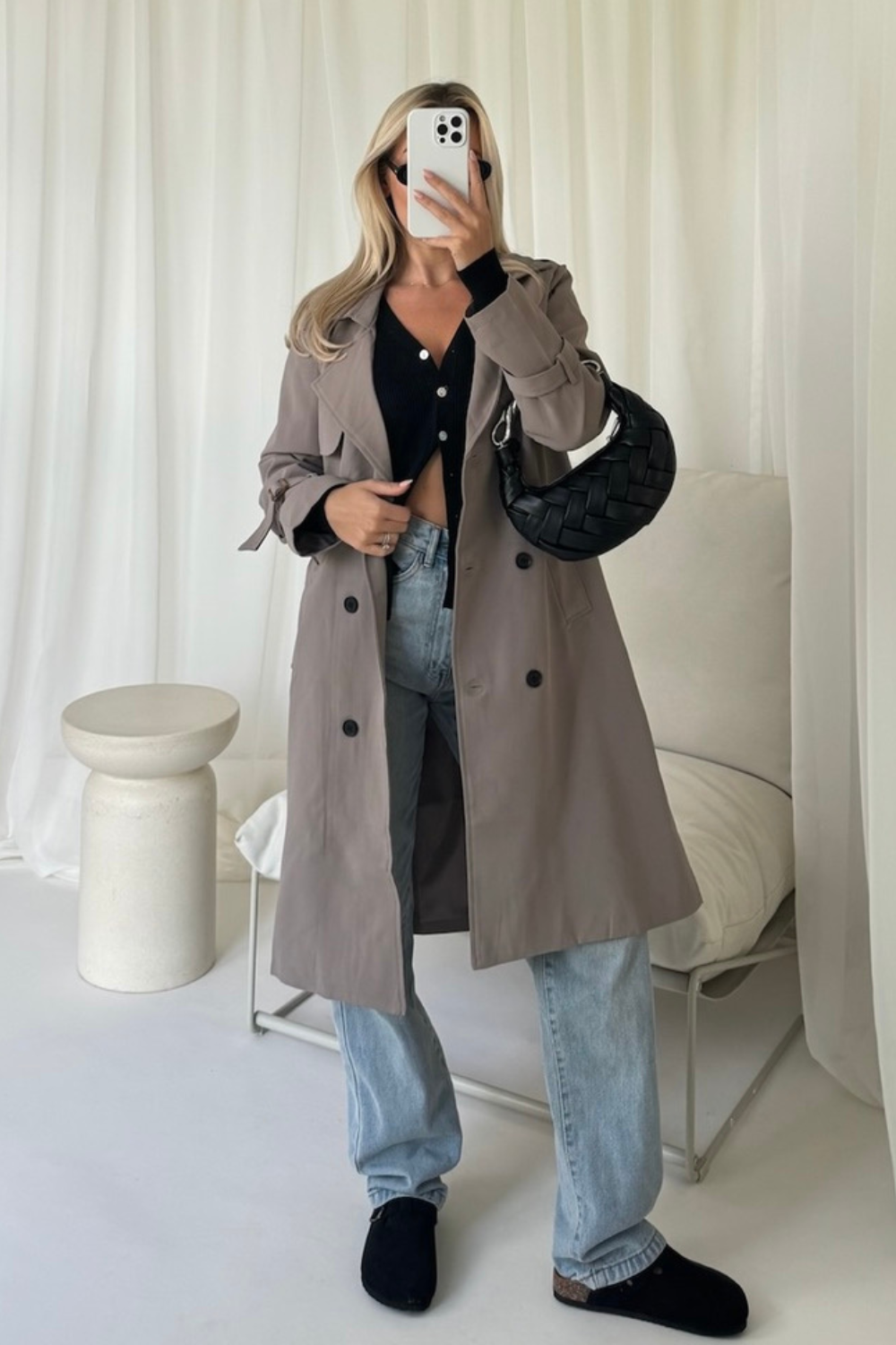 Milly grey mid lenth lightweight trench coat