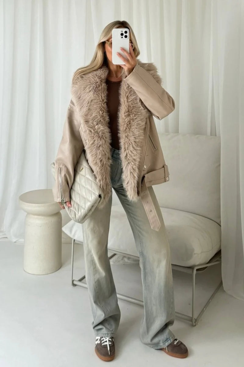 Alexis faux fur and PU leather jacket