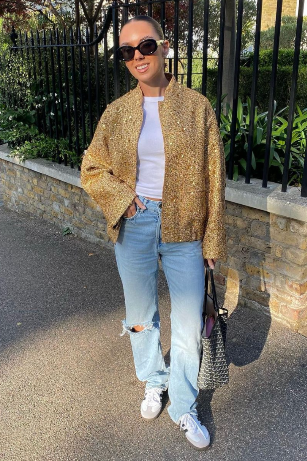 Stephanie gold bomber jacket