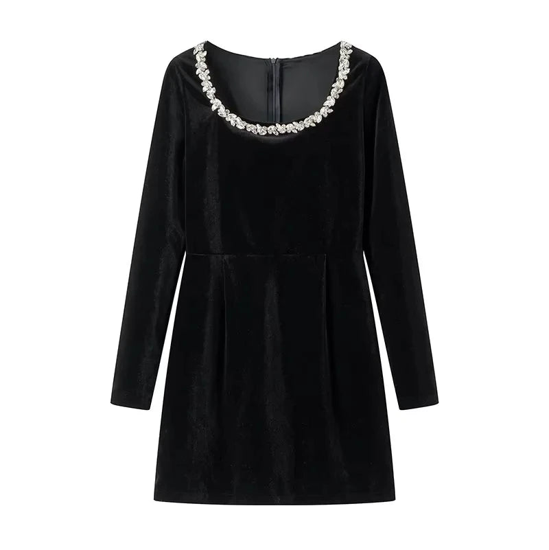 Zery ™ IElegant Velvet Mini Dress With Long Sleeves