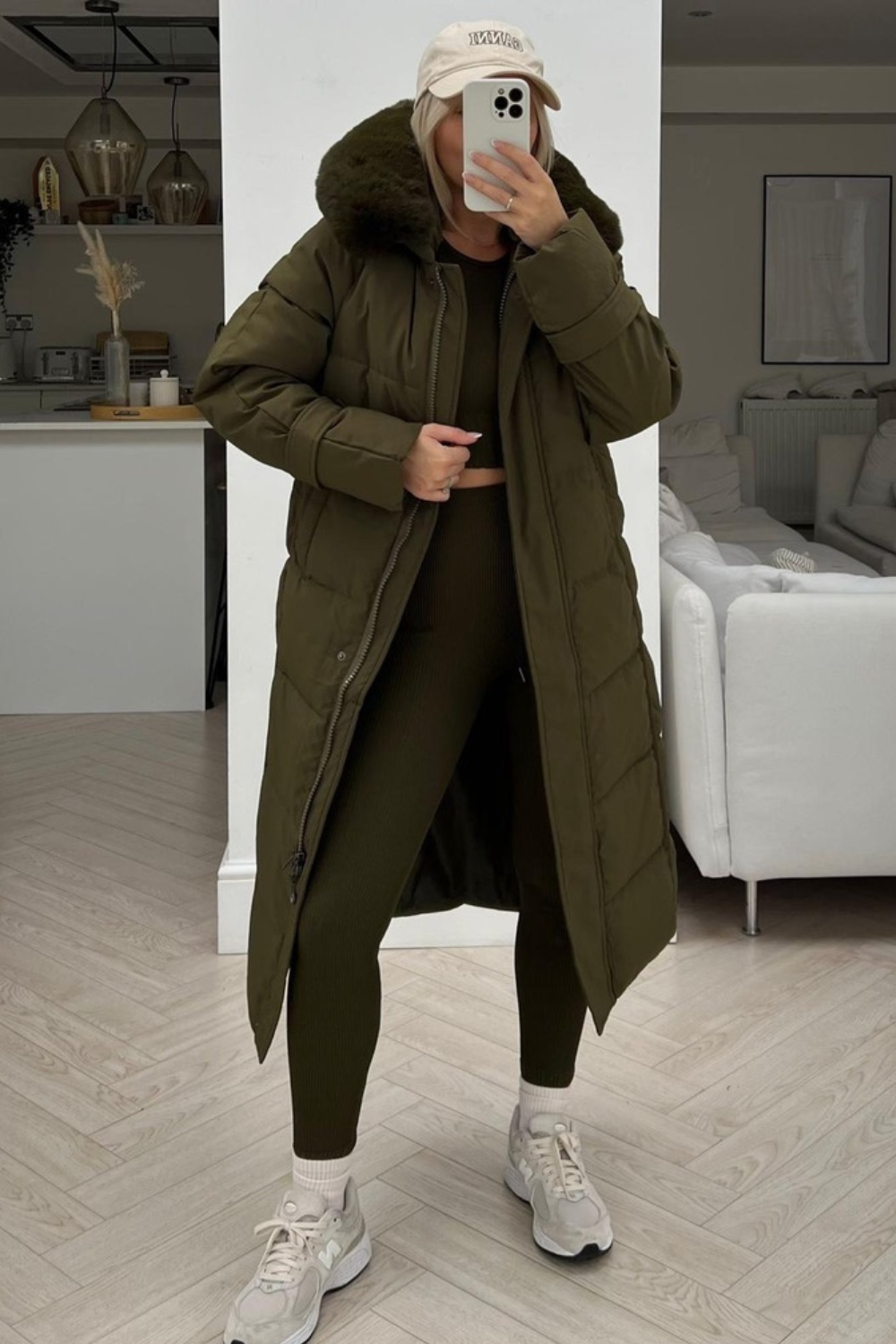 Remmie khaki faux fur hooded duvet coat