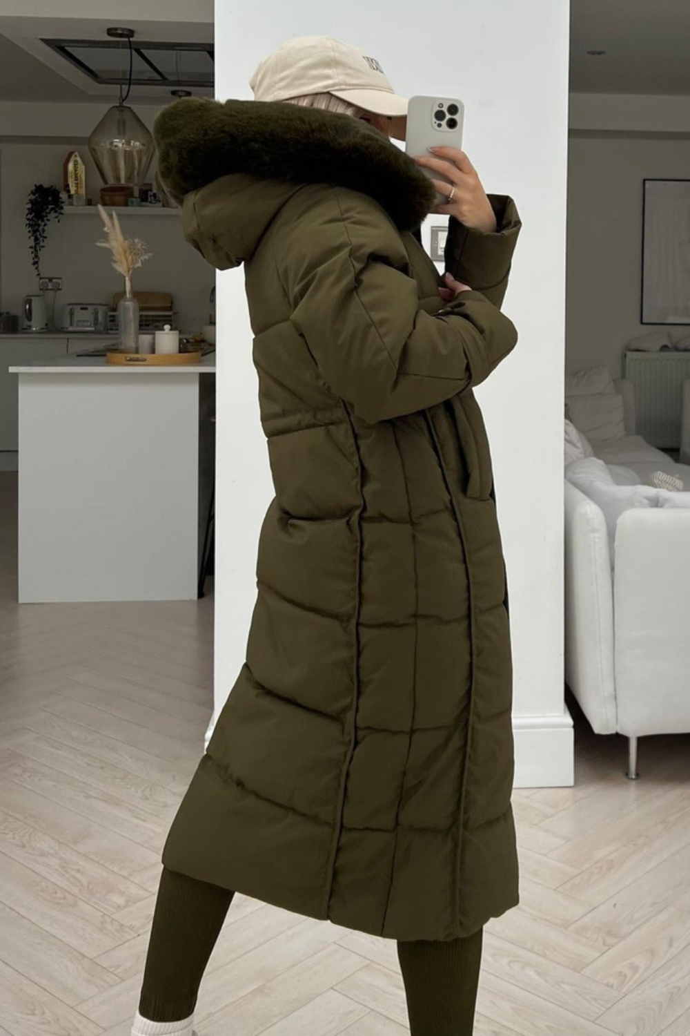 Remmie khaki faux fur hooded duvet coat