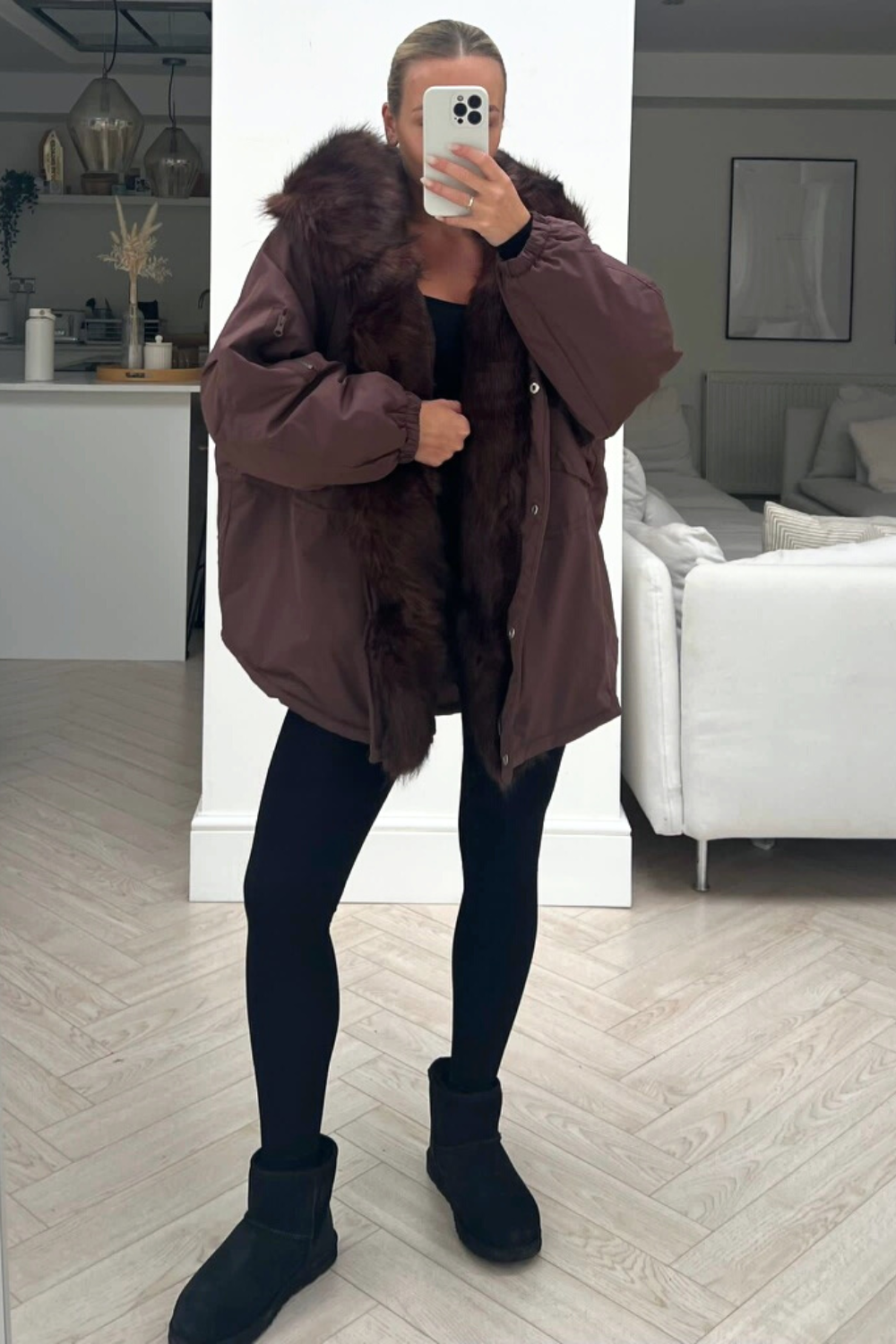 Sofia chocolate Hooded Puffer Coat