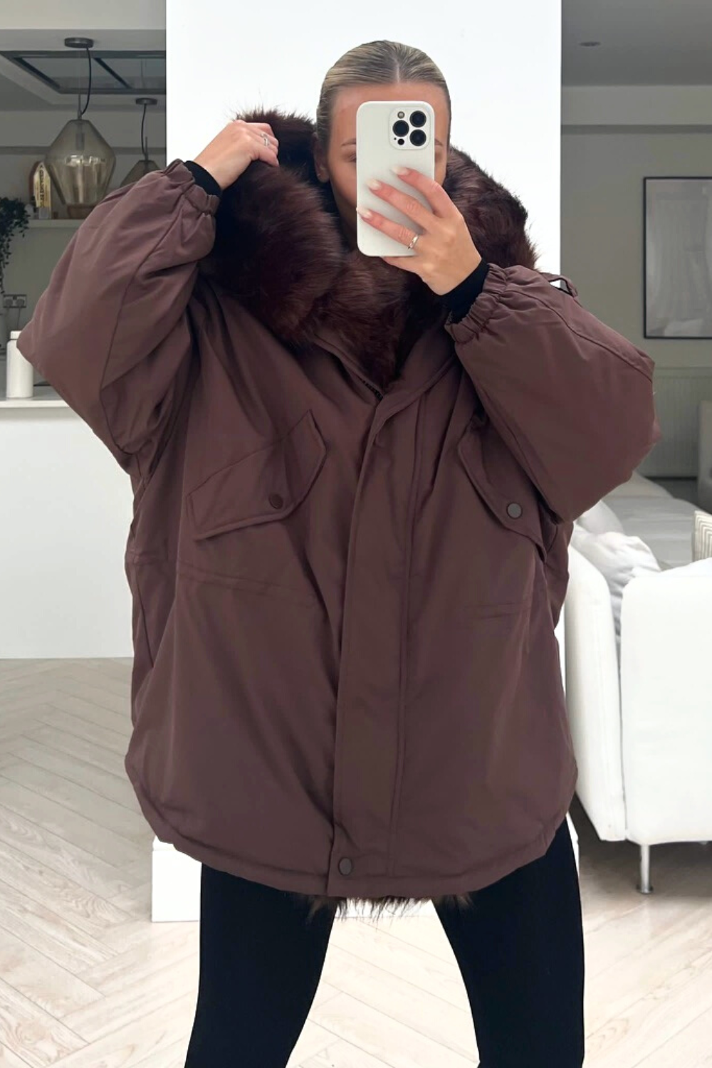 Sofia chocolate Hooded Puffer Coat