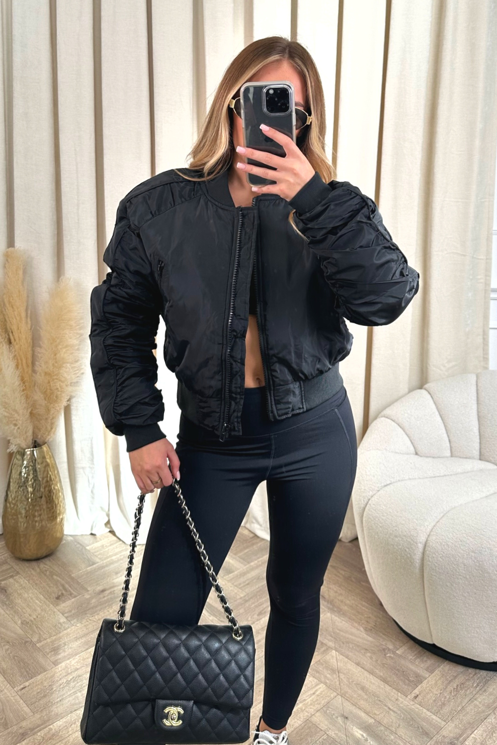 Madison black cropped bomber jacket