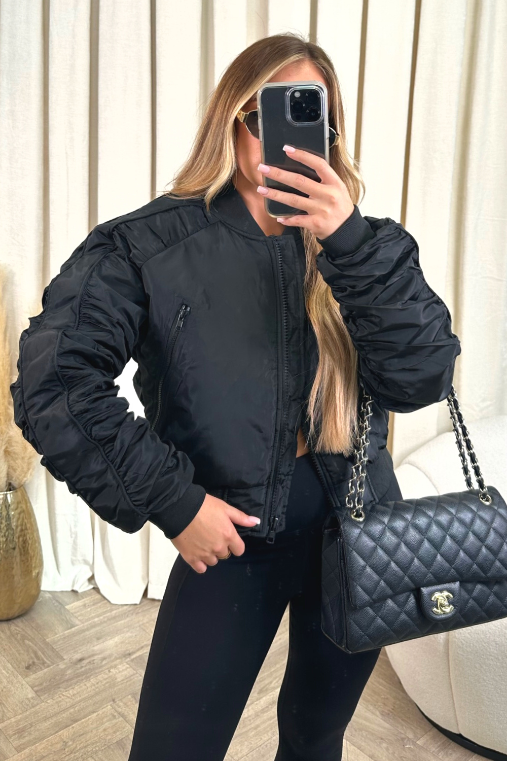 Madison black cropped bomber jacket