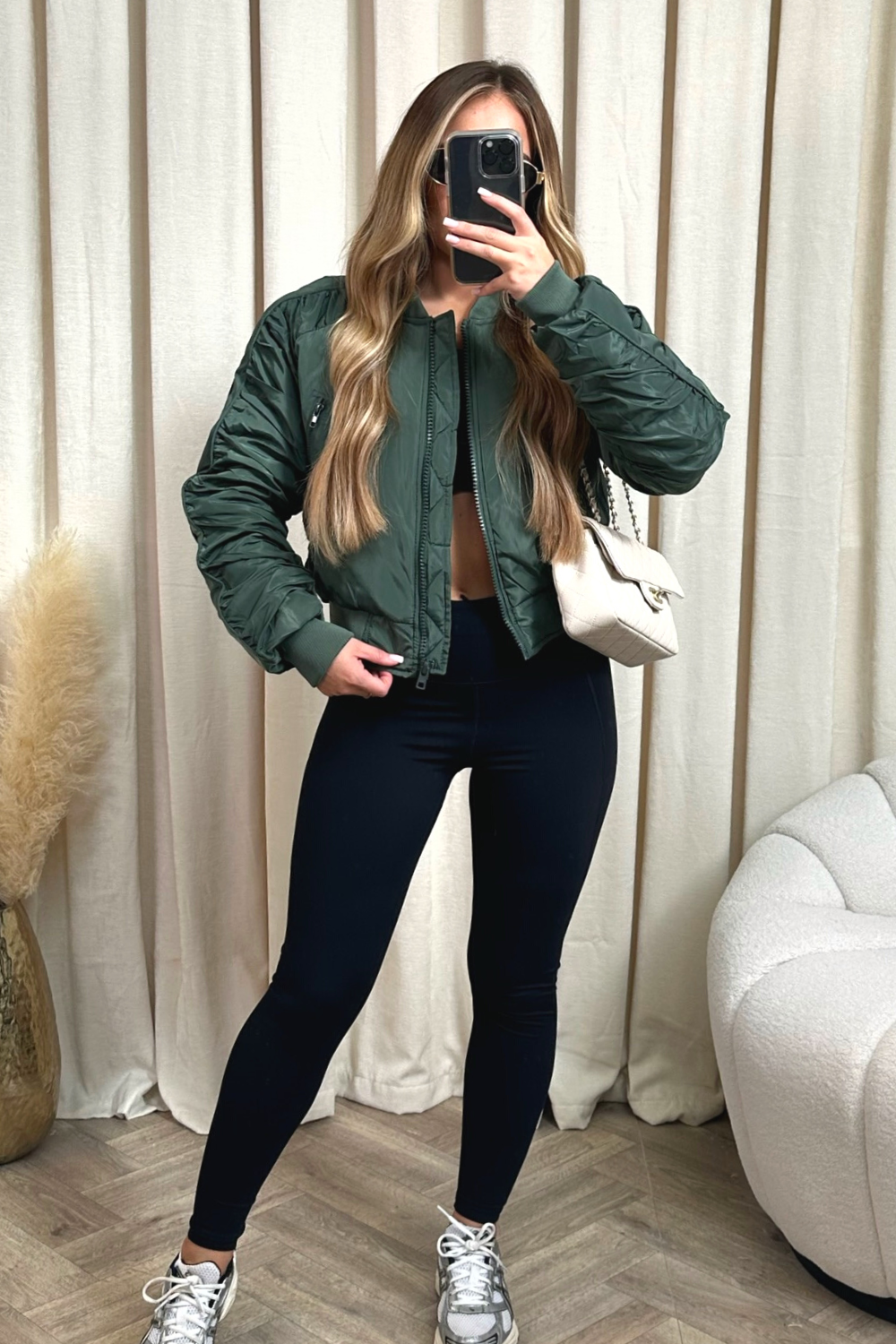 Madison green cropped bomber jacket