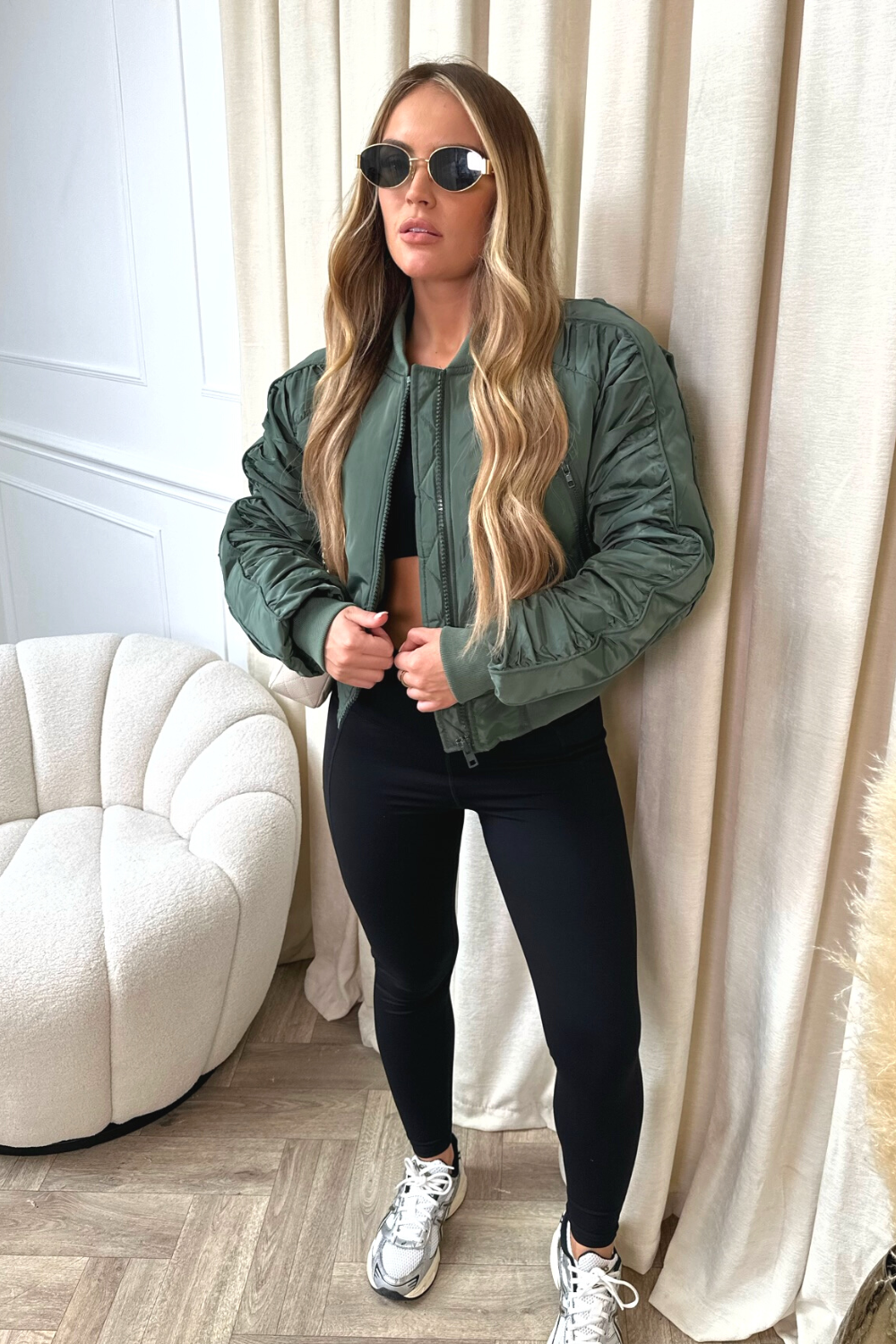 Madison green cropped bomber jacket