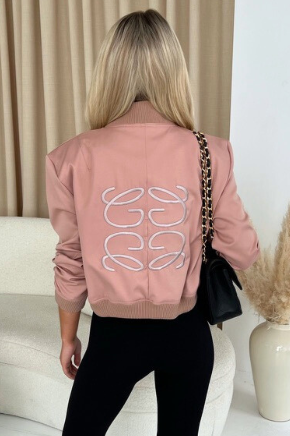 Gege blush embroidered cargo bomber jacket